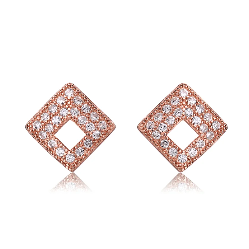 Crystal drop earrings for women-Caroline Rose Plated Outlined Square Shape Earrings