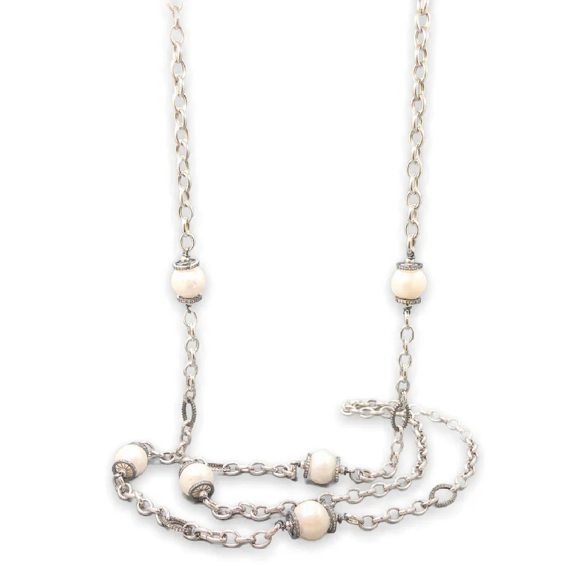 Layered necklace for women-SS Freshwater Pearl & CZ 46” Necklace