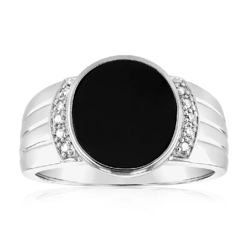 Diamond engagement ring for women-Sterling Silver 1.5Carat Agate & Small Diamond Gents Ring