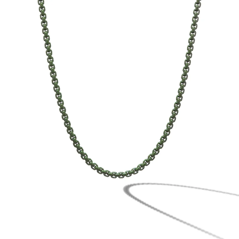 Chain necklace for women-Box Chain Necklace in Sterling Silver with Green Stainless Steel\, 4mm