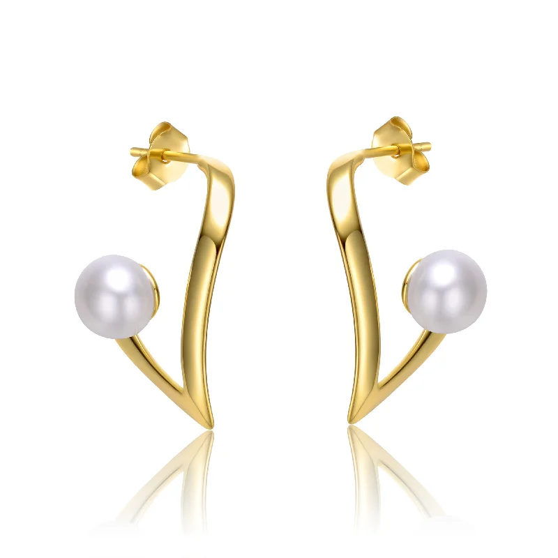 Hoop earrings with diamonds for women-Delphine Demi Golden Ribbon Pearl Earrings