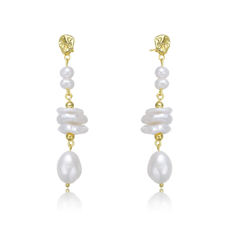 Fashion earrings for women-Brigitte Golden Pearl Chain Drop Earrings