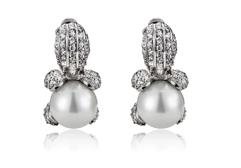 Rose gold earrings for women-Sterling Silver Cubic Zirconia & Pearl Pear Drop Earrings