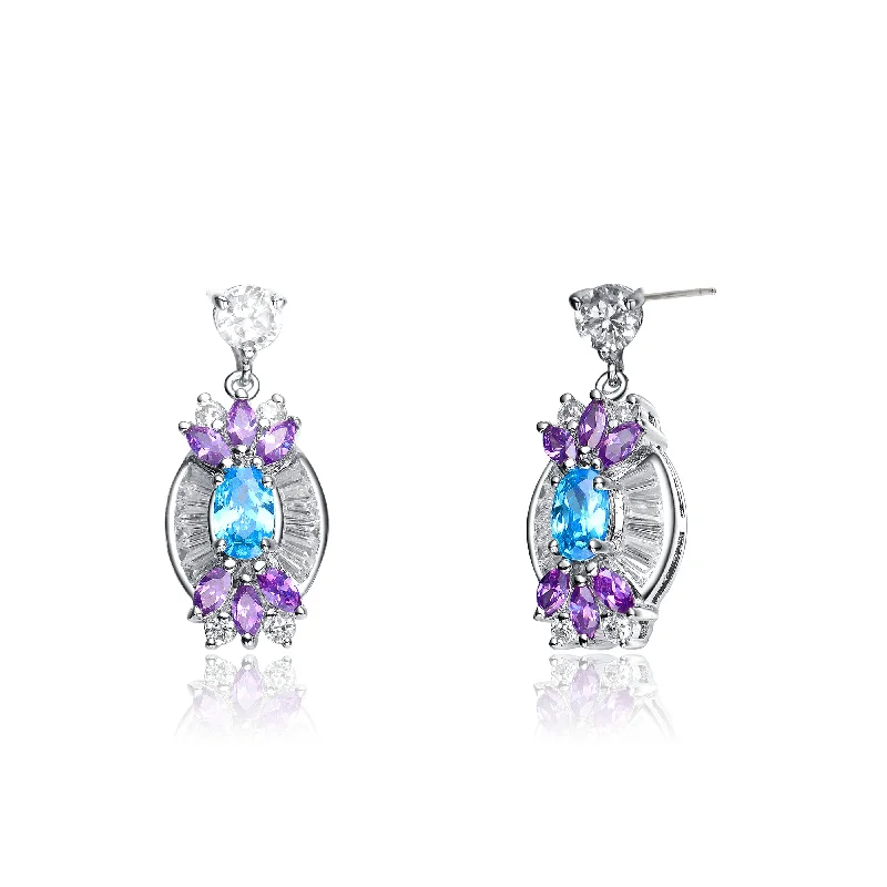 Custom gemstone earrings for women-Sterling Silver Cubic Zirconia Dual Color Teardrop Earrings