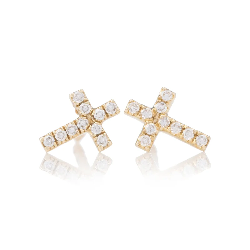 Hoop earrings for women-Petite Diamond Cross Studs