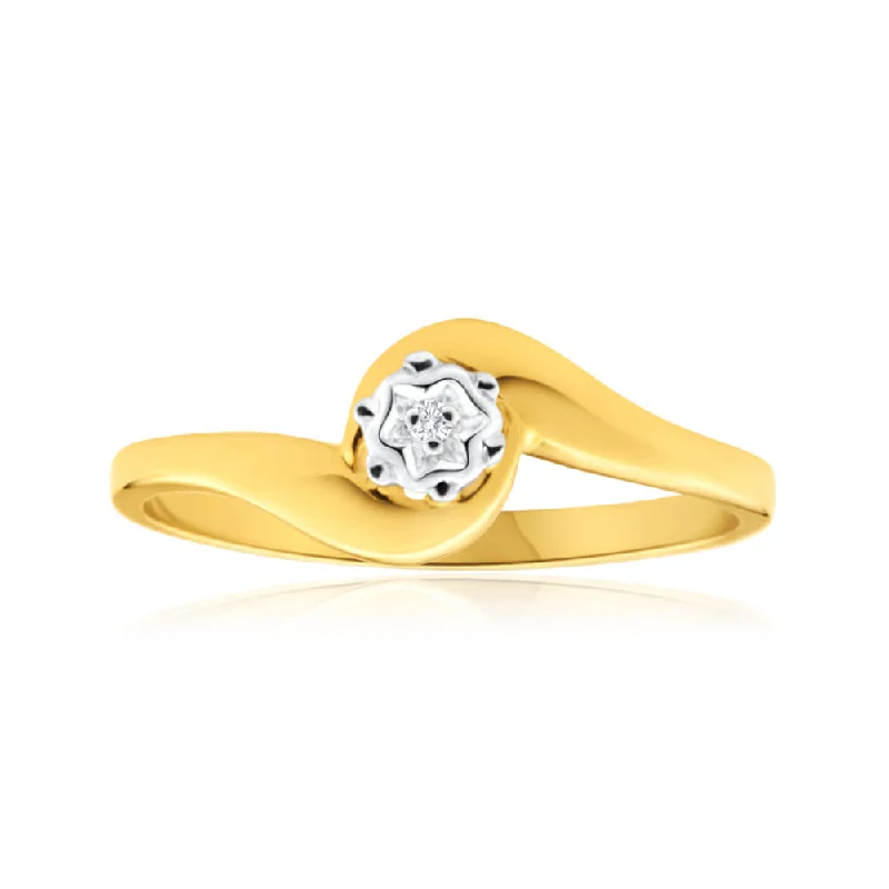 Antique-style engagement ring for women-9ct Yellow Gold Solitaire Ring With Illusion Set Diamond