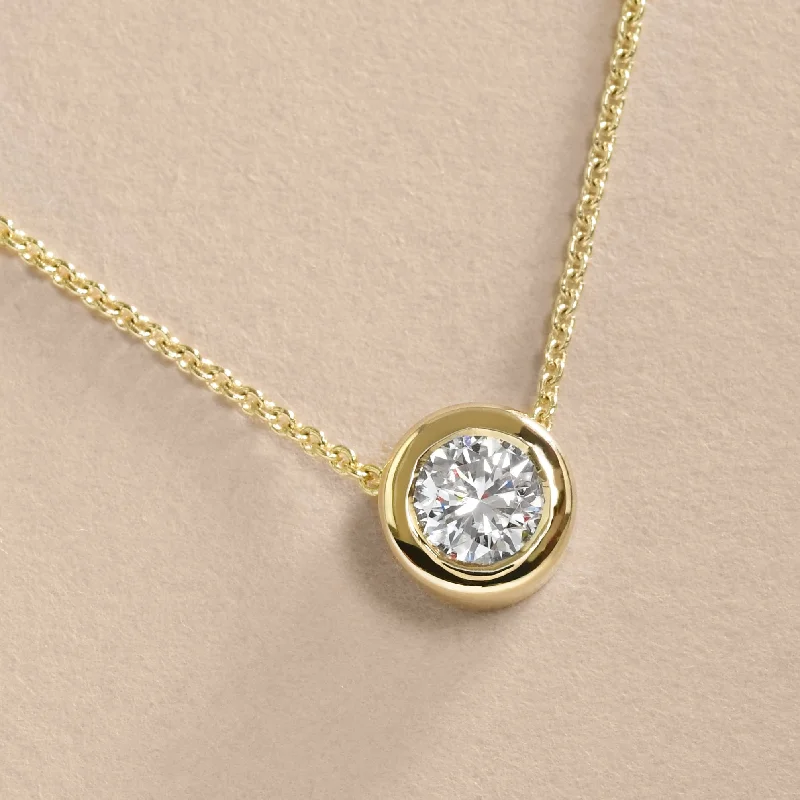 Precious metal necklace for women-Classic Diamond Bezel Pendant In Gold