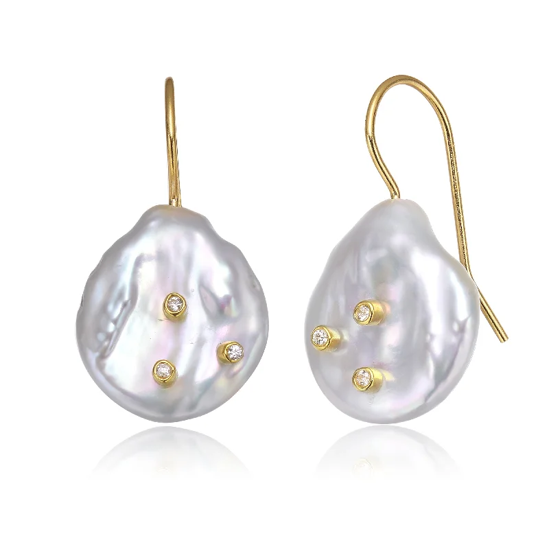 Custom hoop earrings for women-Sterling Silver Gold Plated with Genuine Freshwater Pearl and Beads Hook Earrings