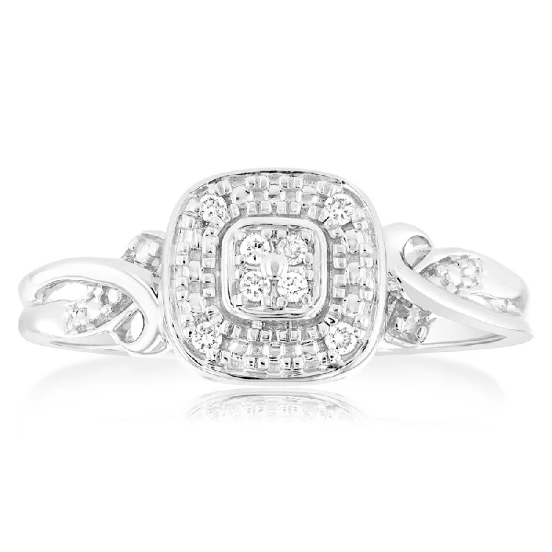 Platinum engagement ring with diamonds for women-Luminesce Lab Grown 10 Diamonds Ring in Sterling Silver