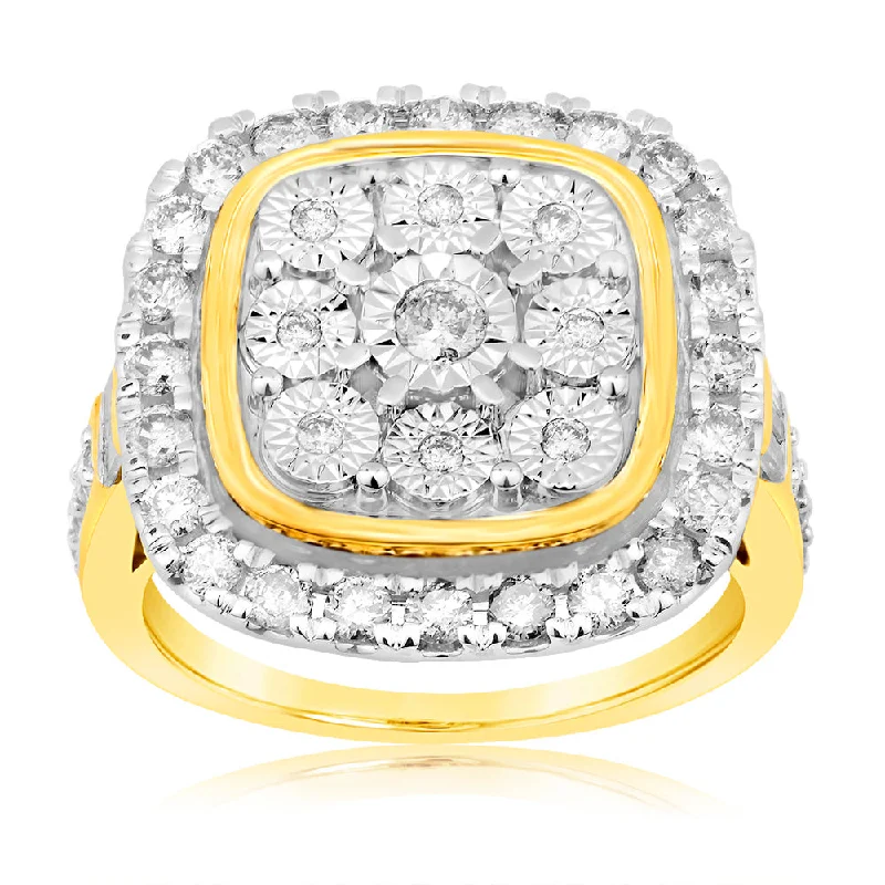 Bold engagement ring for women-9ct Yellow Gold 1 Carat Diamond Disc Dress Ring