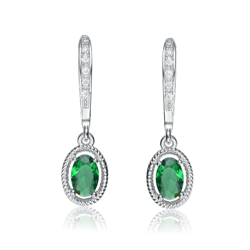 Cute earrings for women-Sterling Silver Green Cubic Zirconia Oval Dangling Earrings