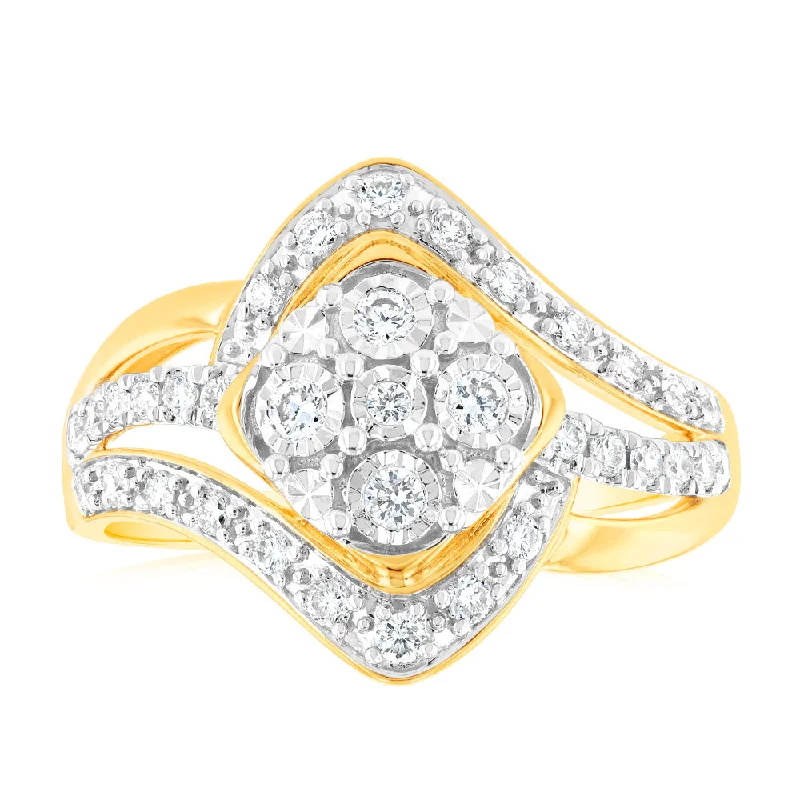 Affordable diamond engagement ring for women-Luminesce Lab Grown 9ct Yellow Gold 1/3 Carat Diamond Dress Ring