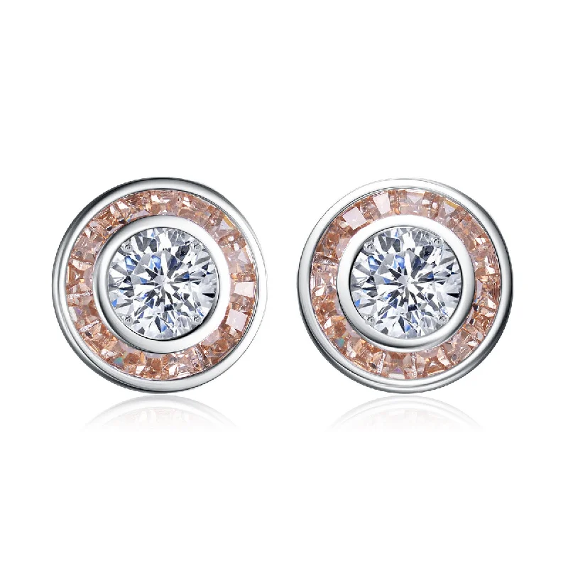 Geometric earrings for women-Sterling Silver Clear and Champagne Cubic Zirconia Earrings