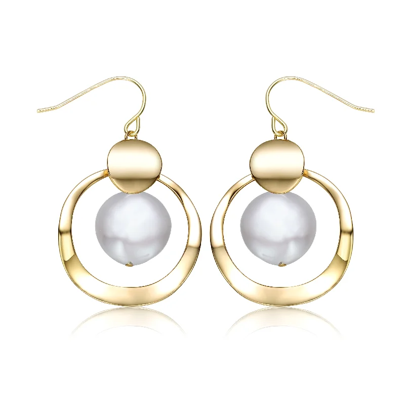 Custom earrings for women-Delphine Golden Double Circle Pearl Earrings