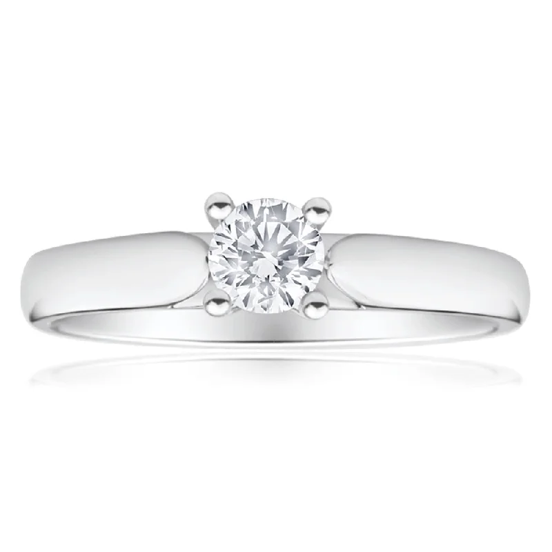 Vintage style engagement ring for women-9ct White Gold Solitaire Ring With 0.30 Carat 4 Claw Set Diamond