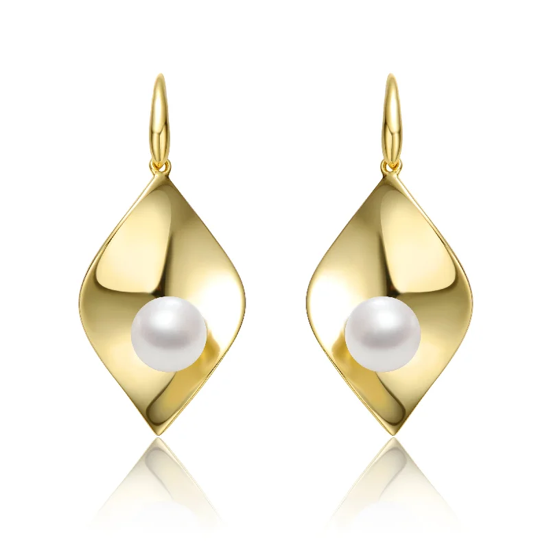 Custom birthstone earrings for women-Delphine Golden Leaf Pearl Earrings