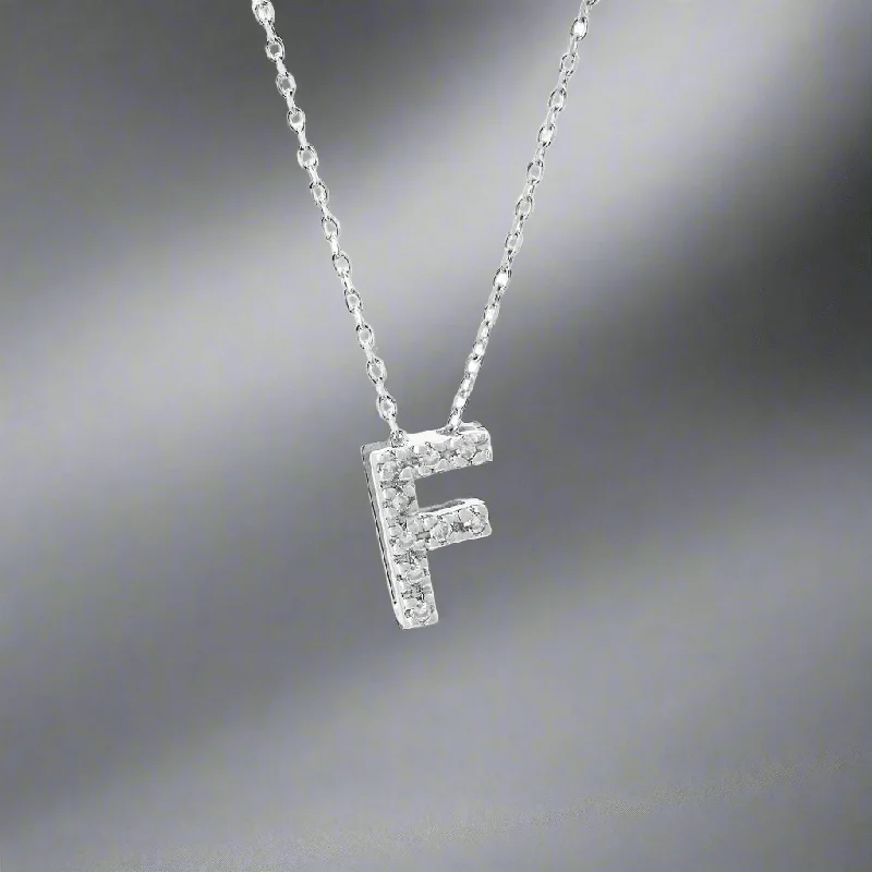 Precious metal necklace for women-14K W Gold small 0.02ctw H/I1-SI2 diamond initial 'F' pendant