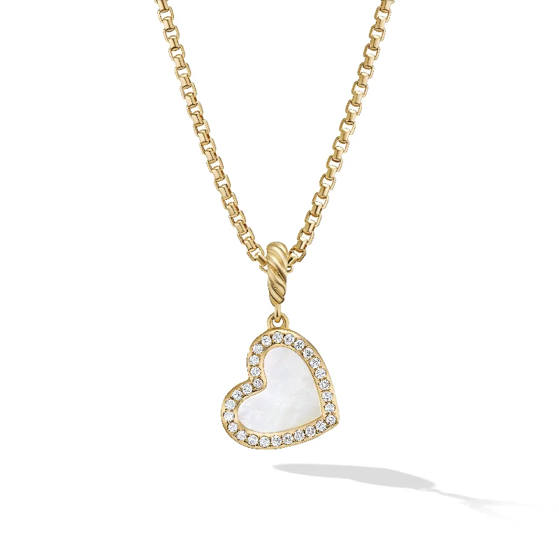 Pendant necklace for women-DY Elements® Heart Pendant in 18K Yellow Gold with Mother of Pearl and Diamonds\, 19.5mm