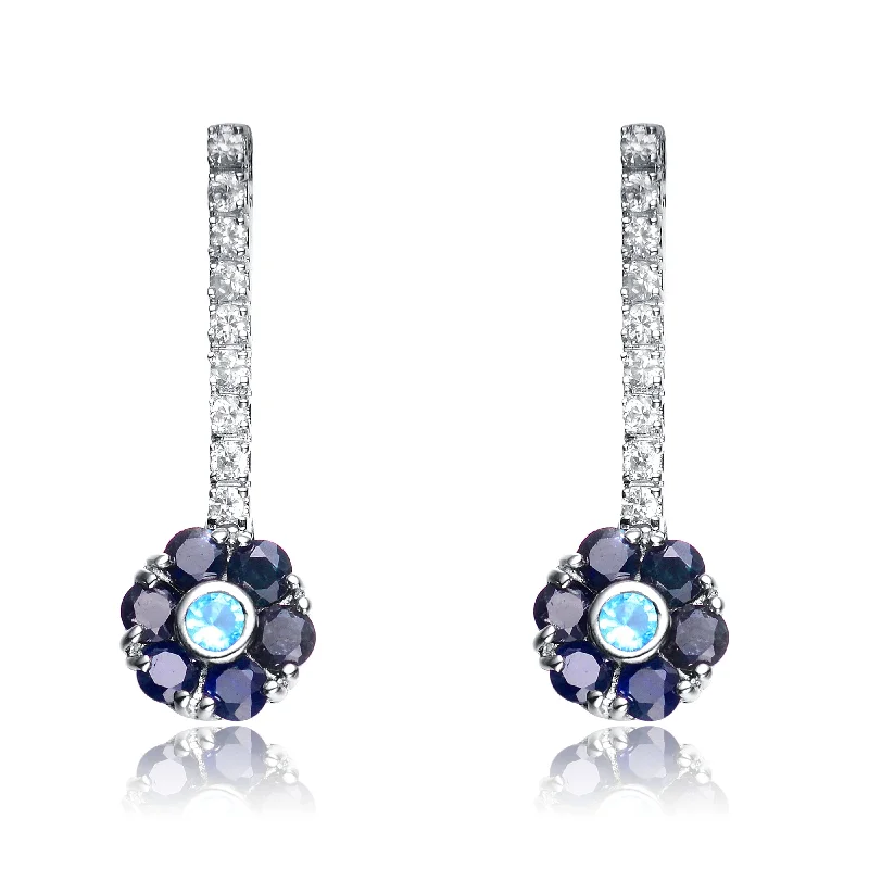 Fashionable earrings for women-Sterling Silver Cubic Zirconia Floral Drop Earrings