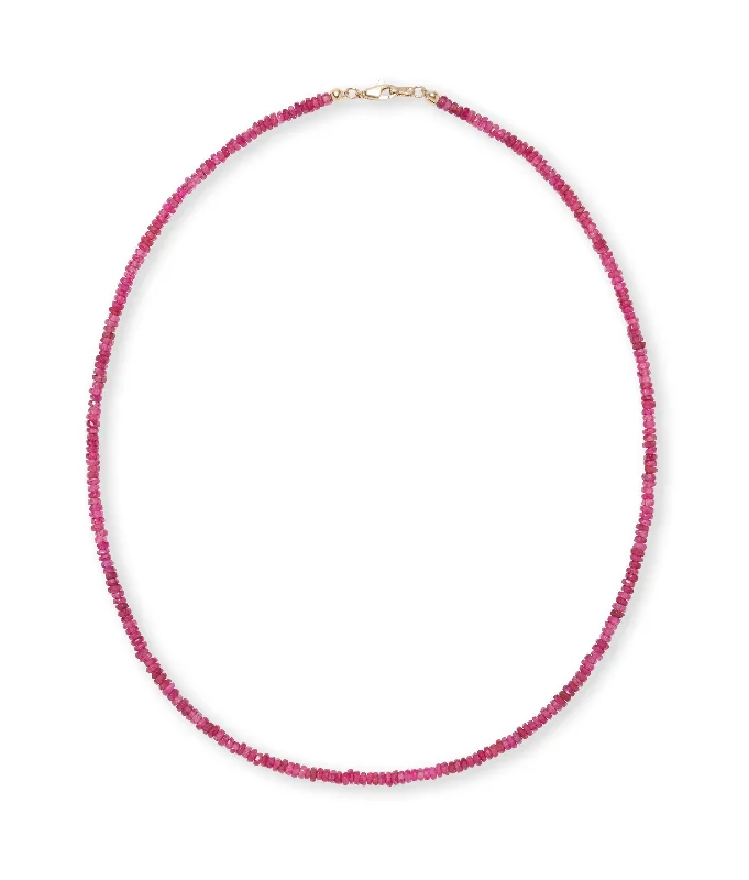 Solitaire necklace for women-Tiny Beaded 14k Gold Necklace in Ruby