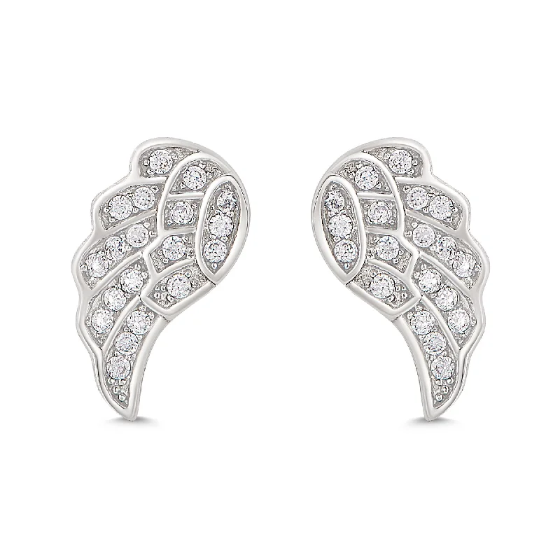 Fashion crystal earrings for women-Angel Wings CZ Stud Earrings in Sterling Silver