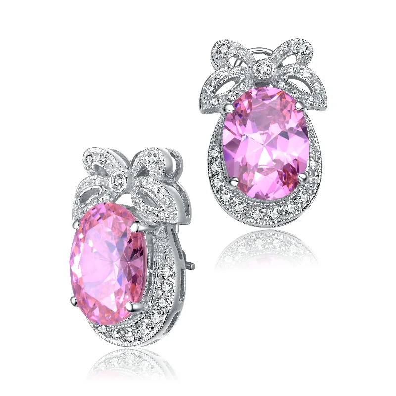 Colored crystal earrings for women-Antoinette Pink Bow Rose Earrings