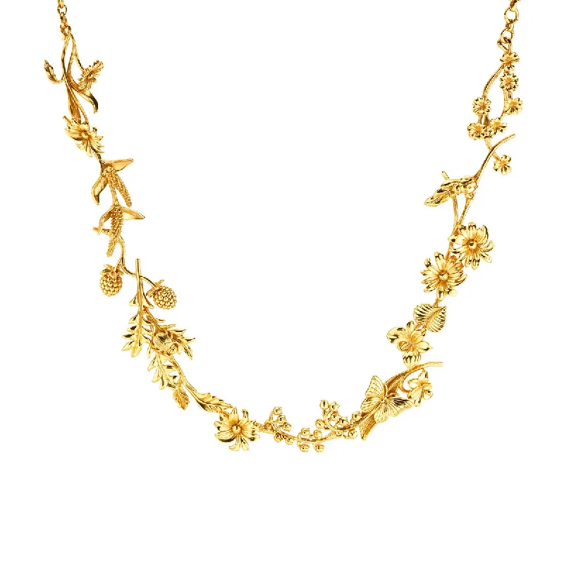 Solitaire necklace for women-Meadow Wildflower Necklace, 16" - Gold