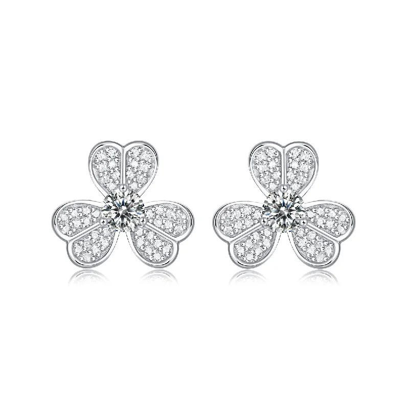 Matching gold earrings for women-Sterling Silver with 0.25ctw Lab Created Moissanite Blooming Flower Petal Stud Earrings