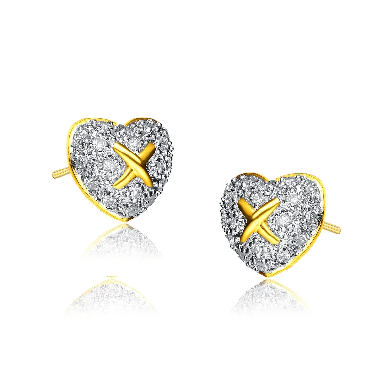 Fancy earrings for women-CZ Sterling Silver Gold Plated Heart Last Pair Earrings