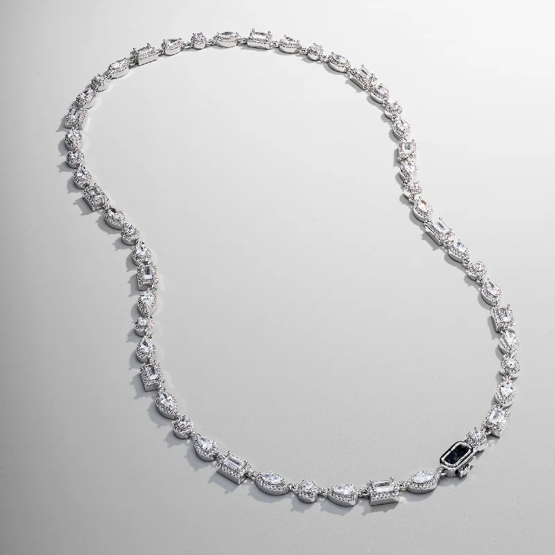 Tennis necklace for women-Mixed Cluster Linked Necklace (Silver)