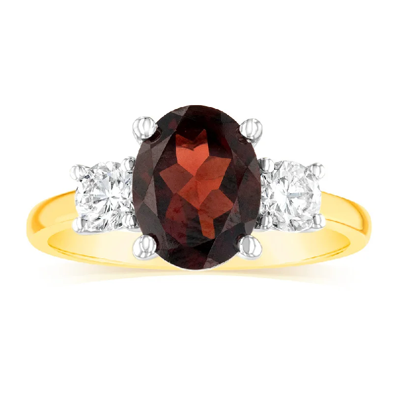 Matching engagement rings for women-Luminesce Lab Grown 9ct Yellow Gold 0.40 Carat Diamond 2.4ct Garnet Ring