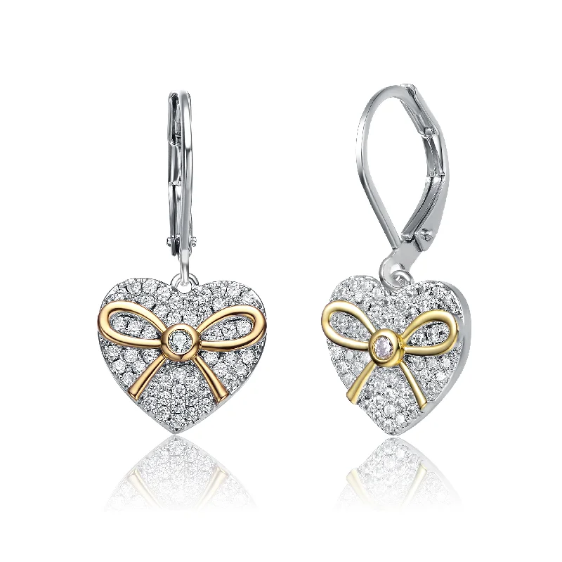 Bridal stud earrings for women-Sterling Silver Two Tone with Clear Cubic Zirconia Leverback Earrings