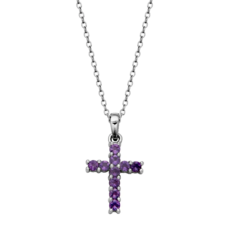 Trendy gold necklace for women-Sterling Silver Amethyst Cross Pendant Necklace