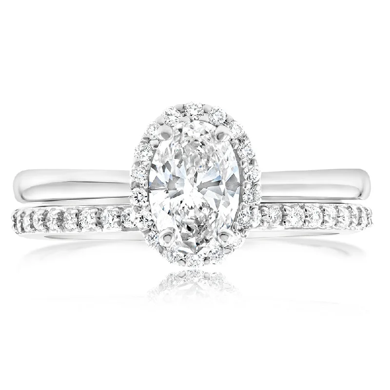 Engagement ring with princess diamond for women-Luminesce Lab Grown Diamond 1 Carat Bridal Set in Halo Design set in 18ct White Gold