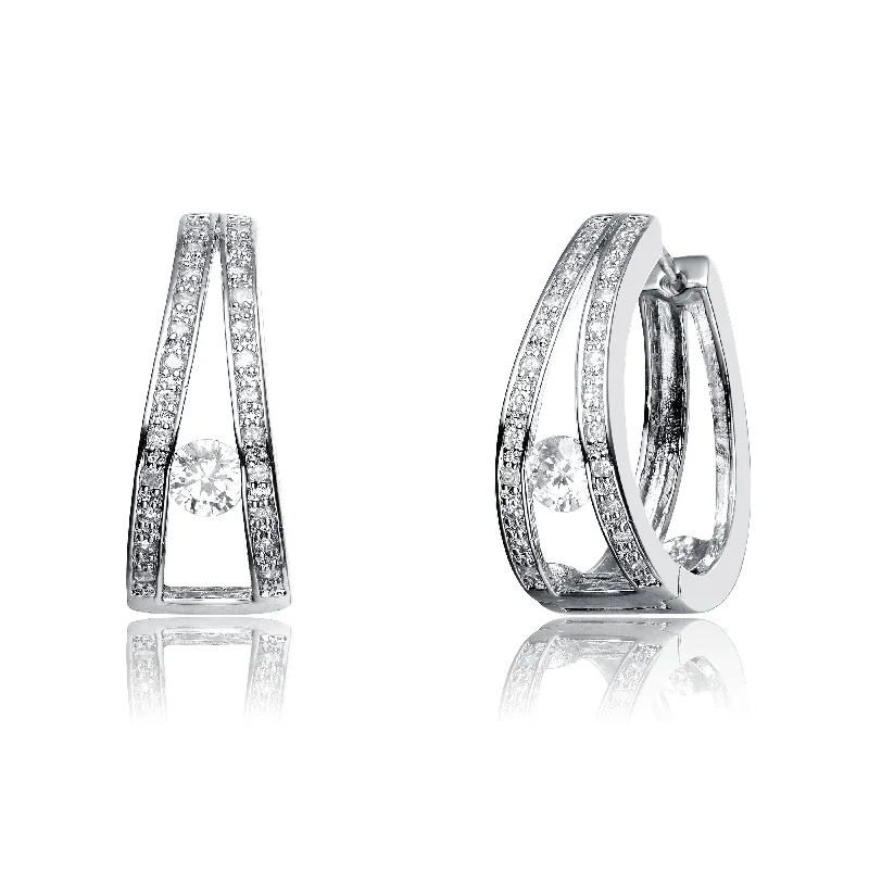 Long chain earrings for women-Sterling Silver Cubic Zirconia Double Hoop Earrings