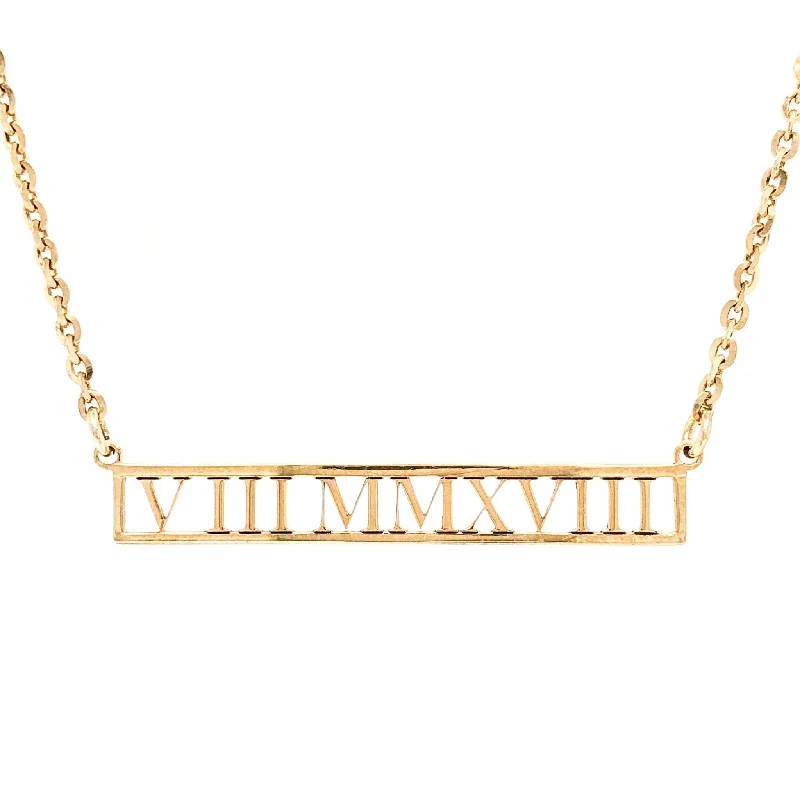 Large pendant necklace for women-YGP Sterling Roman Numeral Bar Necklace