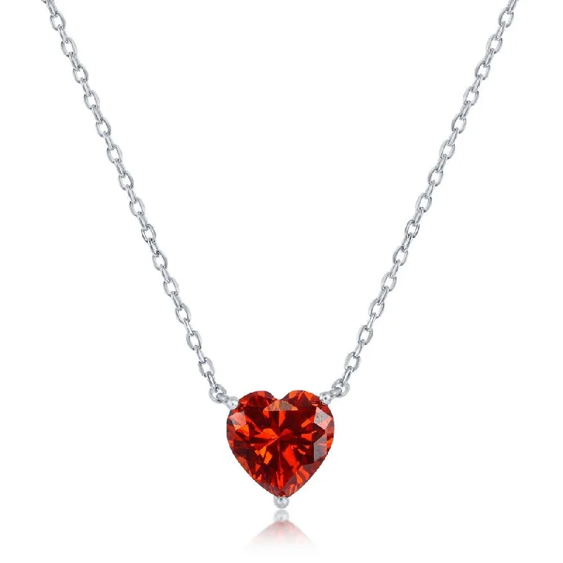 Heart diamond necklace for women-SS 8MM Red CZ Heart Necklace