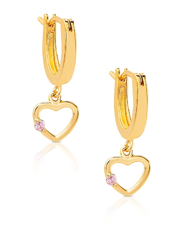 Crystal earrings for women-Open Heart Drop Earrings in 18K Gold over Sterling Silver