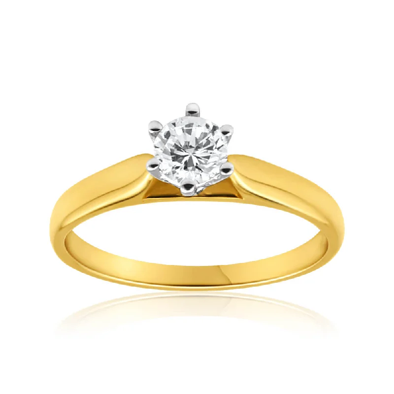 Art deco engagement ring for women-9ct Yellow Gold 1/2 Carat Diamond Solitaire Ring