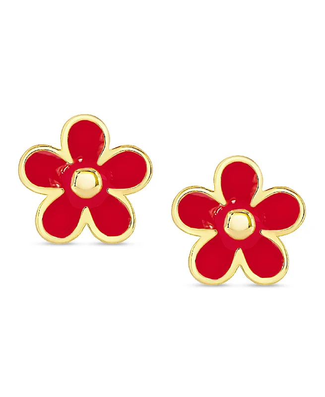 Clear crystal earrings for women-Flower Stud Earrings (Red)