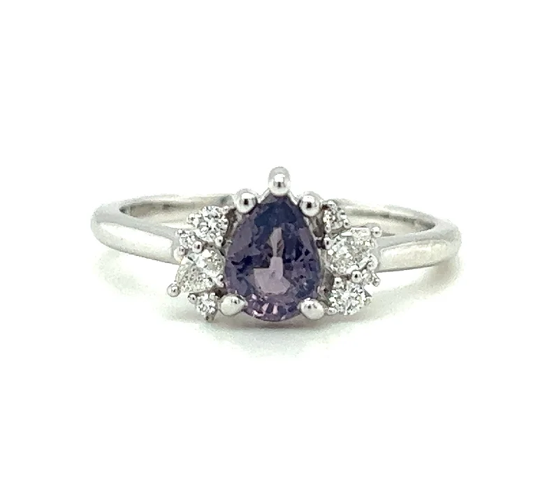 Antique-style engagement ring for women-14k White Gold Lavendar Purple Spinel & Diamond Cluster Ring by IJC