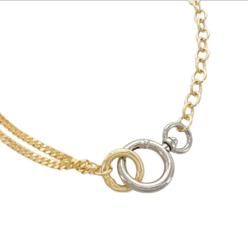 Layered necklace for women-Brass YGP Curb Chain and Oval Link Chain with Double Toggle