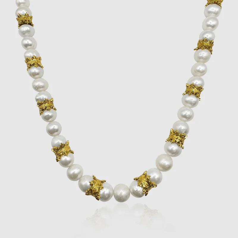 Diamond necklace for women-Crown Real Pearl Necklace (Gold)