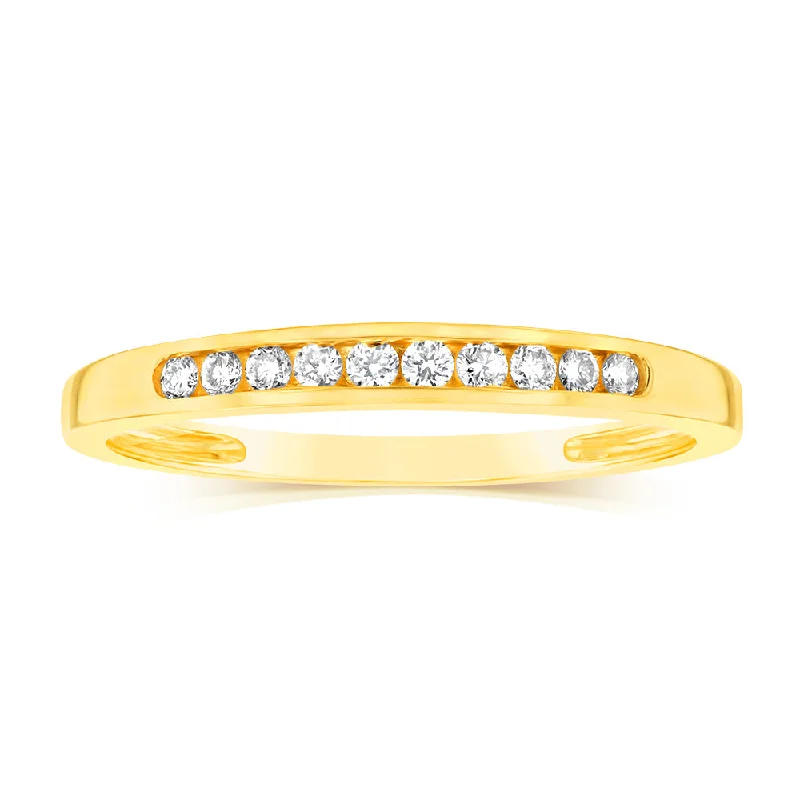 Simple solitaire engagement ring for women-9ct Yellow Gold Diamond Eternity Ring with 10 Diamonds