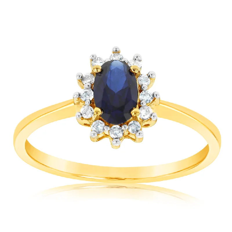 Custom bridal engagement ring for women-9ct Yellow Gold Diamond And Created Sapphire Ring