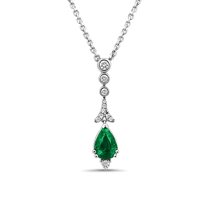 Long chain necklace for women-Pear Shaped Emerald and Diamond Drop Pendant