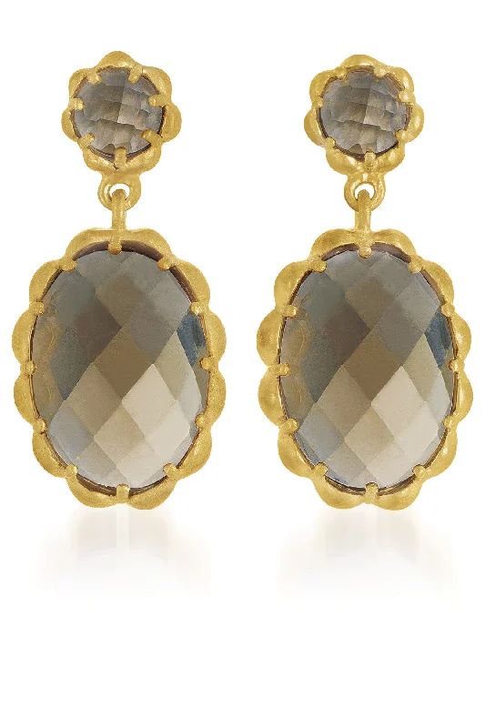 Clear crystal earrings for women-Gold Overlay Smoky Cubic Zirconia Drop  Earrings