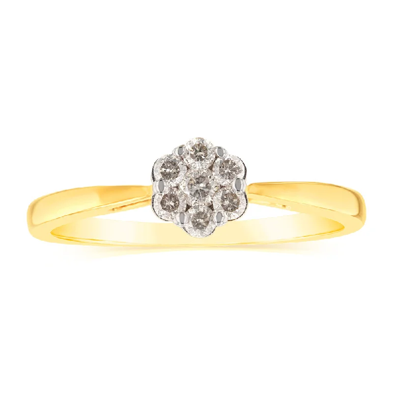 Platinum engagement ring with diamonds for women-9ct Yellow Gold 1/5 Carat Diamond Flower Shaped Ring