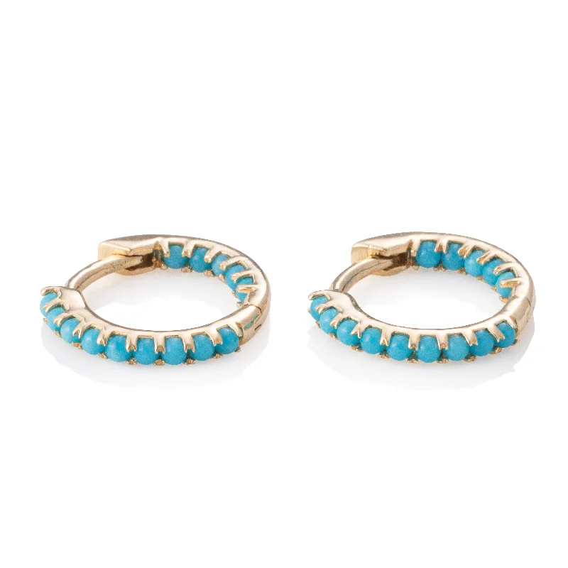 Gold diamond earrings for women-Inside Out Turquoise Huggies