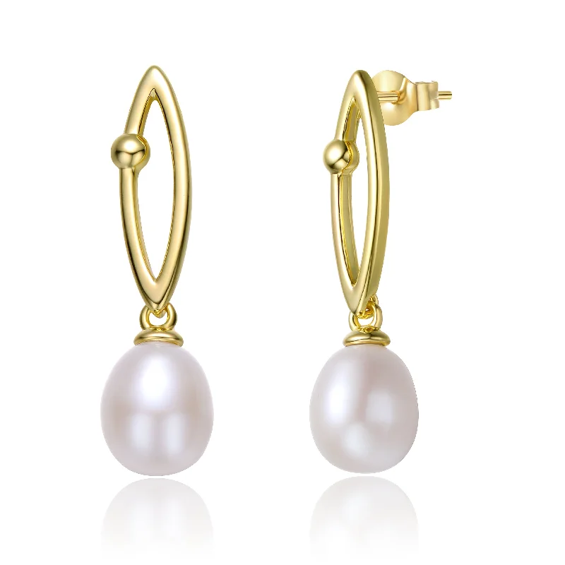 Dangle earrings for women-Delphine Pearl Golden Almond Earrings